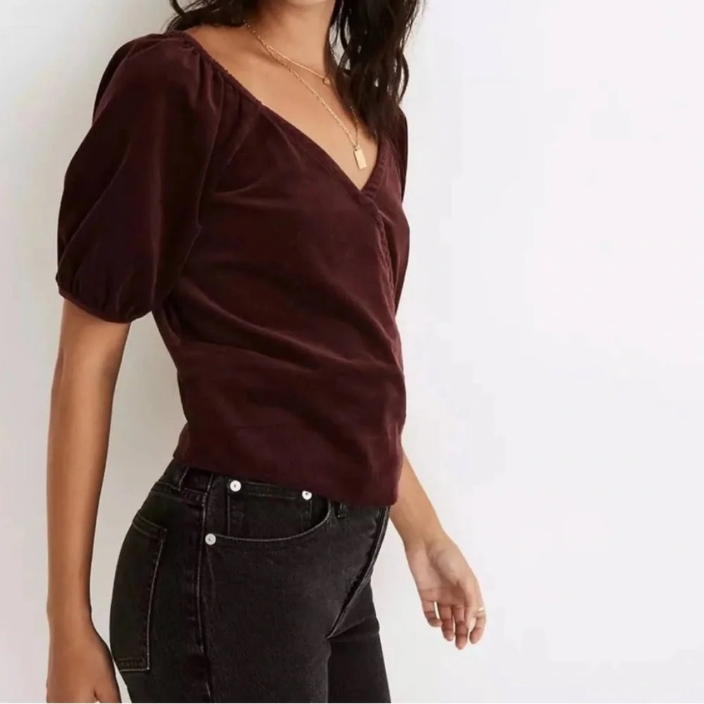 Madewell Burgundy Corduroy Puff Sleeve Top Casual Cotton Preppy Soft Size S